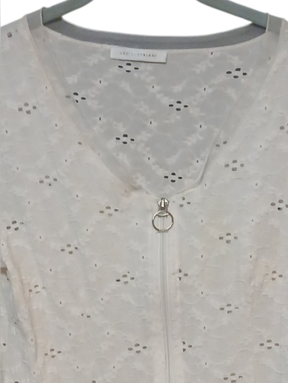 Papillon Blanc - White Floral Embroidered Jacket, 3/4 Sleeve, Full Zipper,... - Picture 6 of 11
